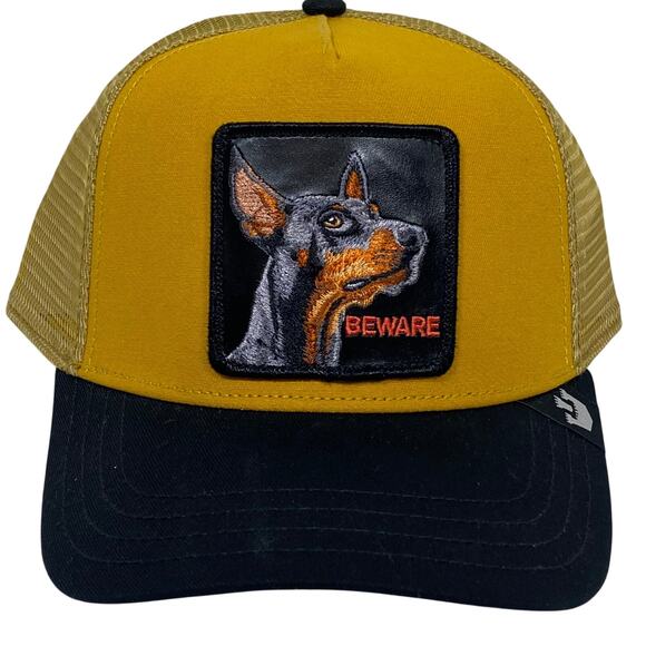 Goorin Bros The Farm Beware Doberman Trucker Snapback Hat Cap Black Biege New - Picture 1 of 7
